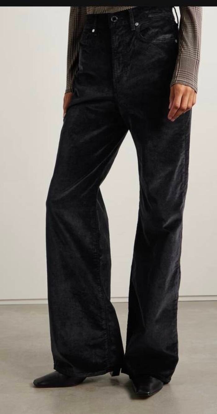 Veronica Beard Taylor High Rise Wide Leg Velvet Jeans in Black 30